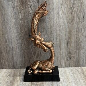 Giraffe Bronze Resin Figurine Mother and Calf Brown ~ 14" high 6.5 " wide